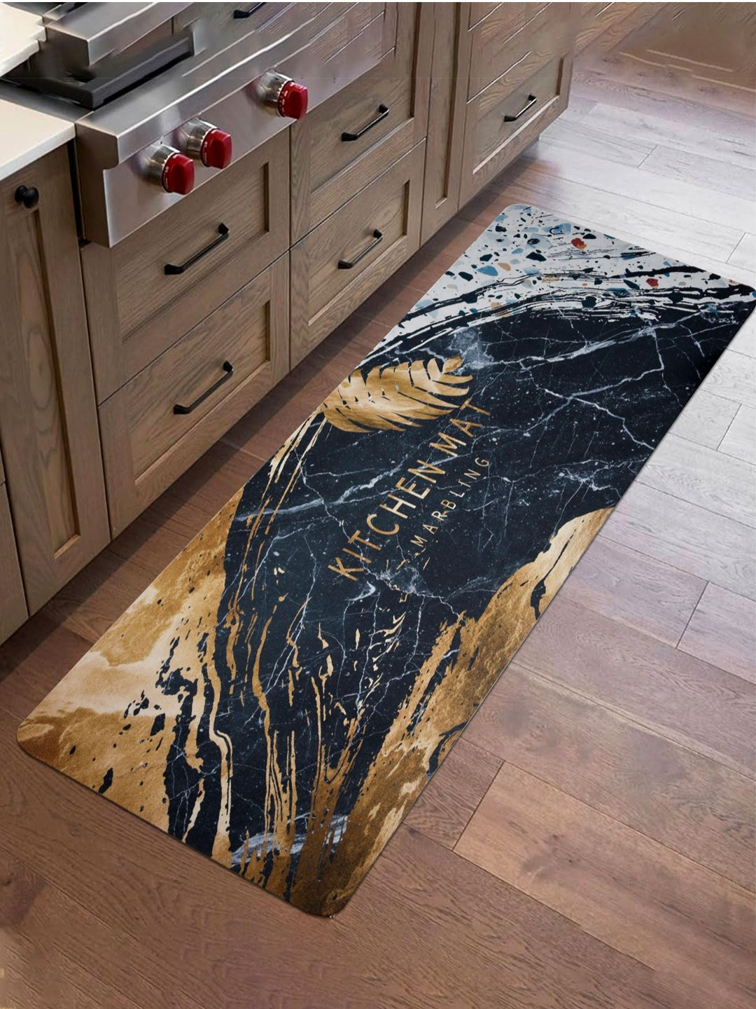 Aura Black & Brown Abstract Printed Bed Side Runner For Home & Bedroom
