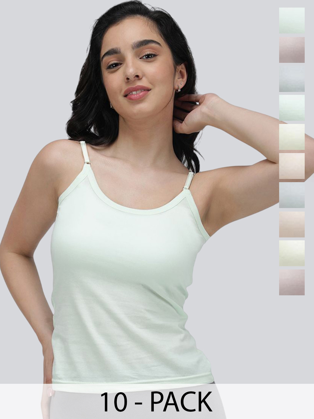 AMUL COMFY Pack Of 10 Assorted Pure Cotton Camisoles With Adjustable Straps