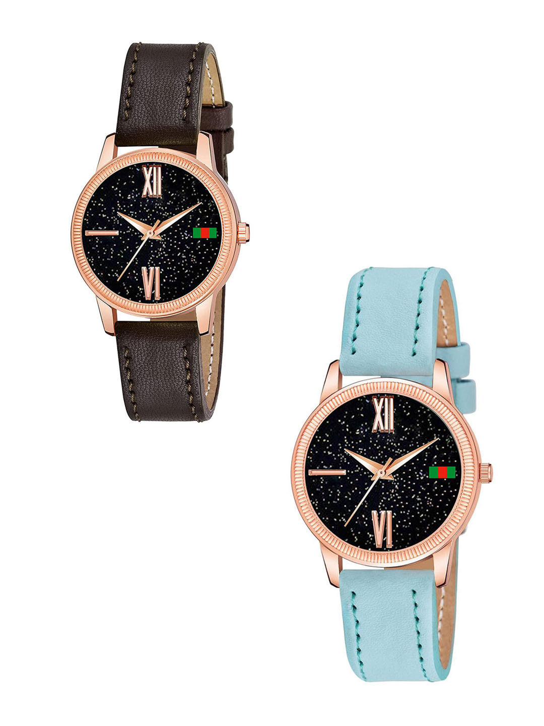 Gopal Shopcart Women Pack Of 2 Round Dial Analogue Watches C25RG Roman BRO SKYBLU L
