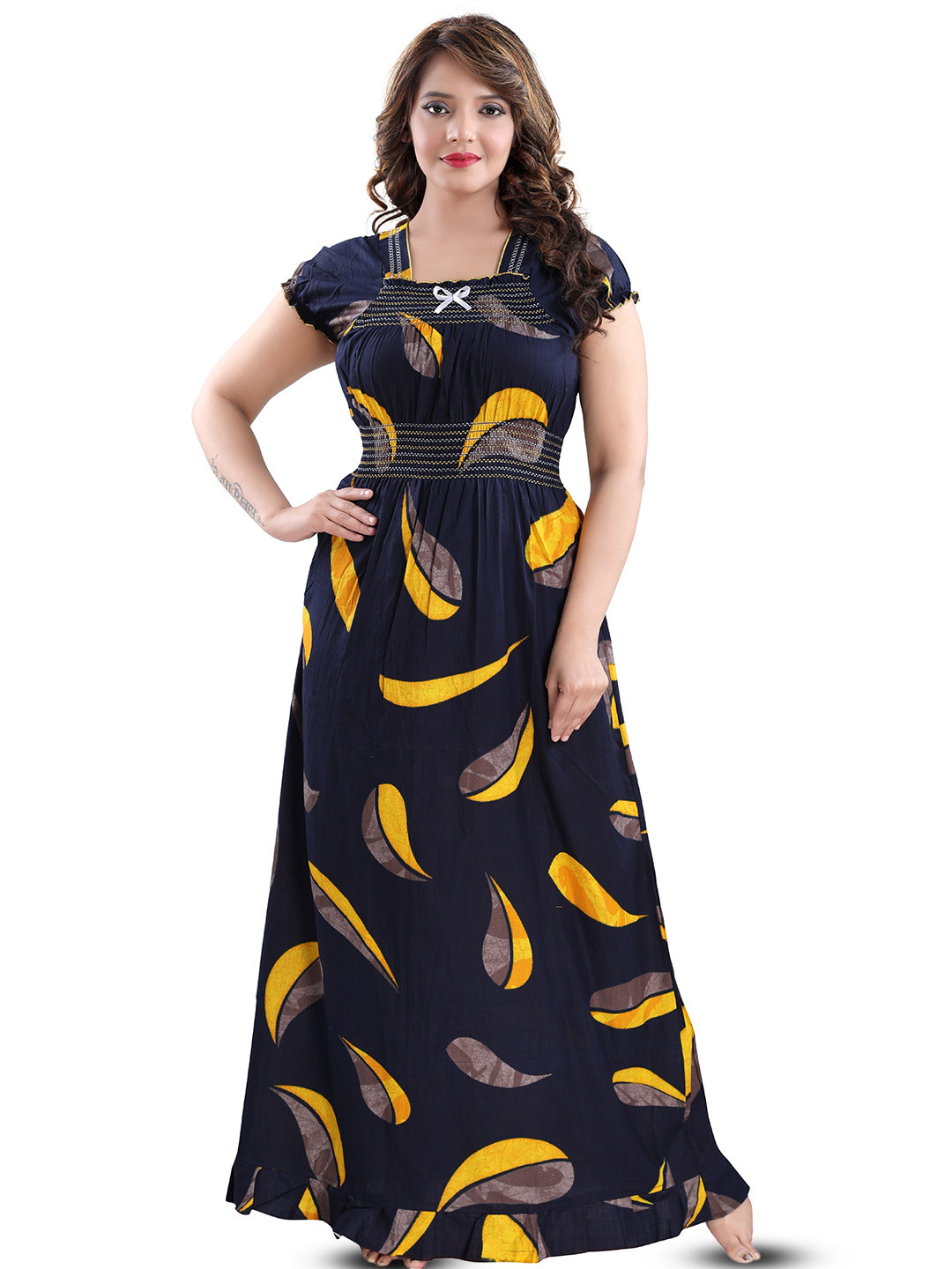 CINCO Women Graphic Printed Maxi Nightdress