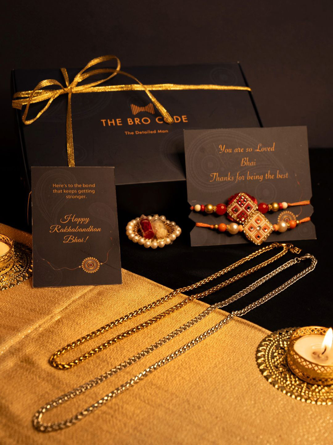 The Bro Code Set Of 2 Rakhis With Necklace & Roli Chawal