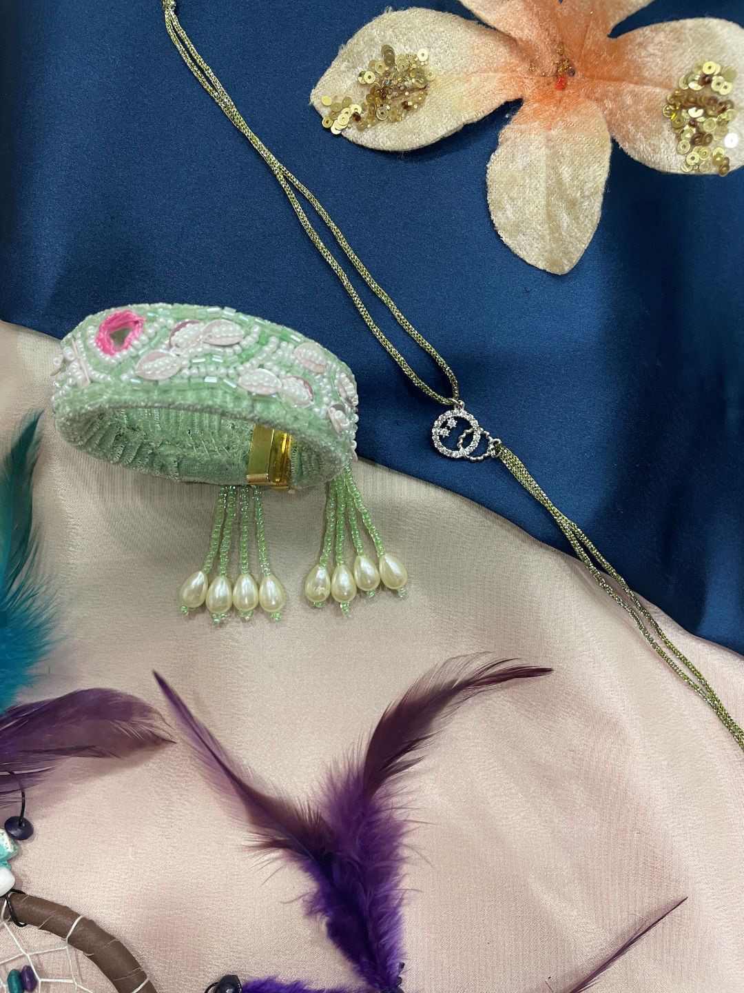 Digital Dress Room Set Of 2 Pearls Beaded Bhaiya Bhabhi Bangle Lumba Rakhi