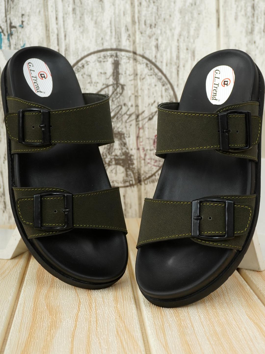 G L Trend Olive Leather Sandals