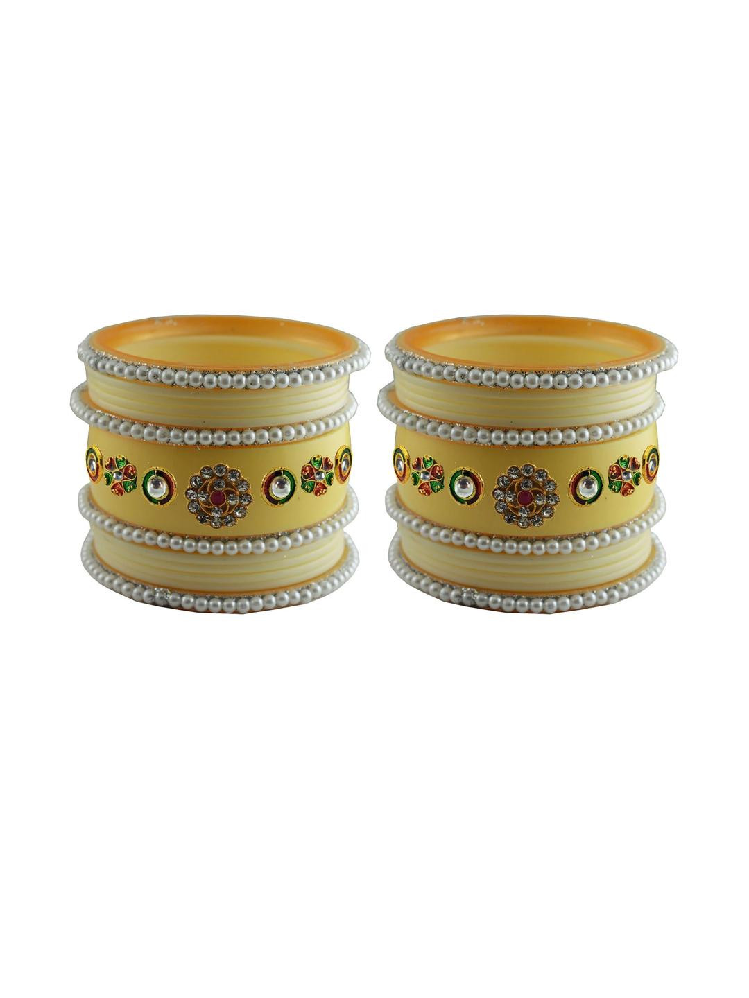 Vidhya Kangan Women Yellow Gold-Plated Artificial Stones Plastic Ethnic Bangle