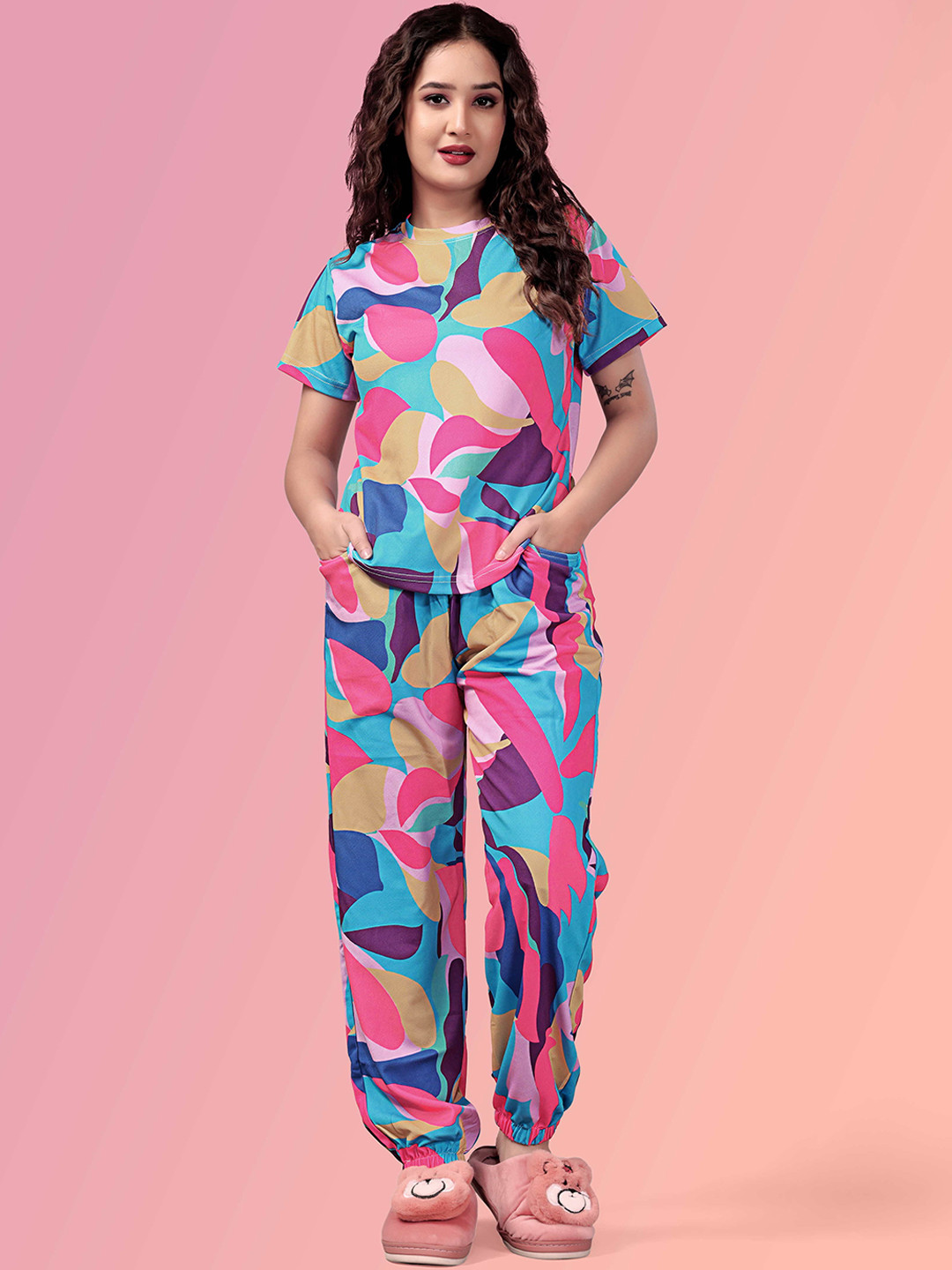 JK Creation Women Colourblocked Printed top & pyjama Night suit