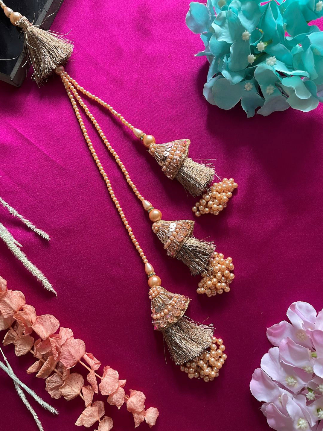 Digital Dress Room Rose Gold Beaded Tasselled 3 Layer Lumba Rakhi