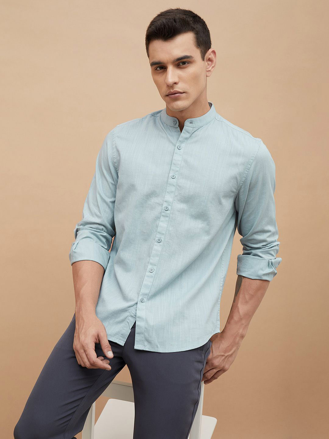 CODE by Lifestyle Band Collar Cotton Casual Shirt