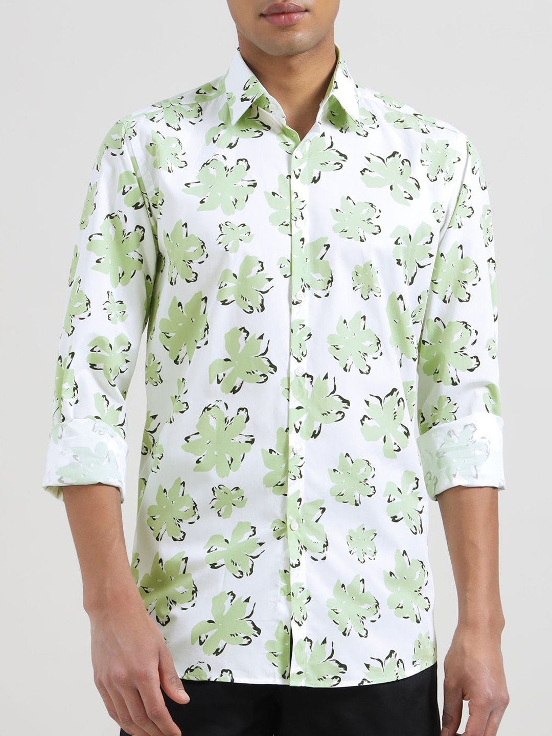 Karl Lagerfeld Men Floral Printed Spread Collar Cotton Casual Shirt