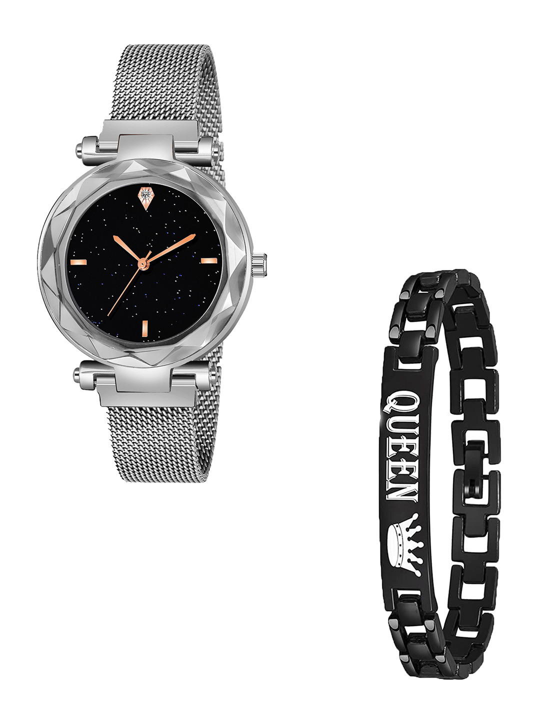 CSAMON Women Analogue Watch with Bracelet GR_379_Silver_4_Black Queen Bracelet