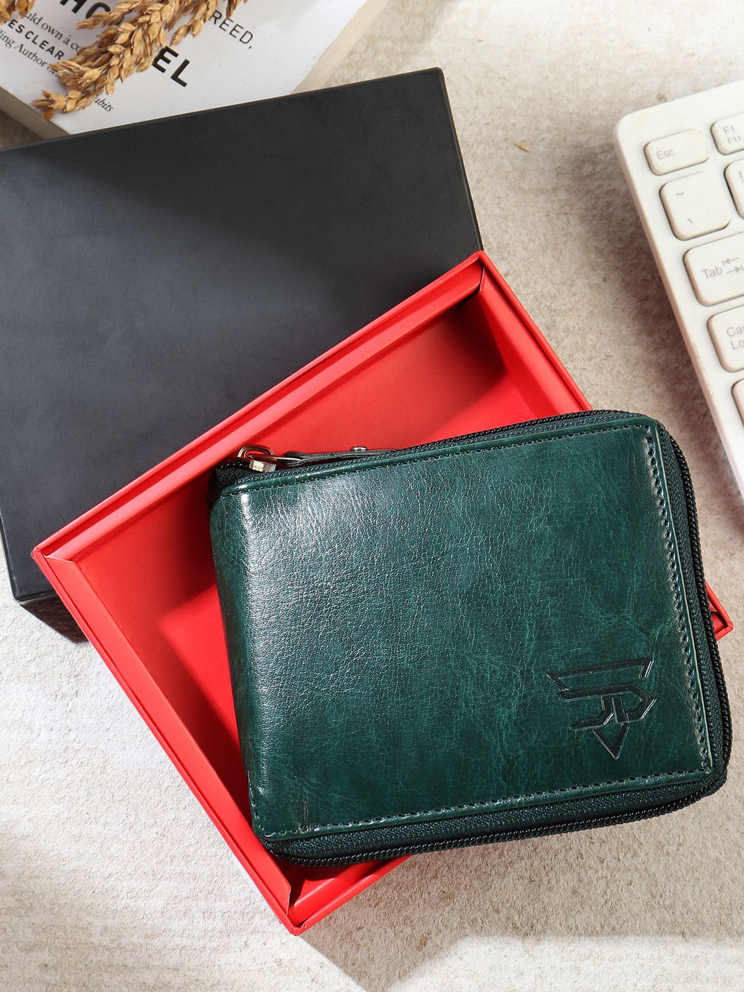 JND Men Pack of 2 Brand Logo Textured Zip Around Wallet