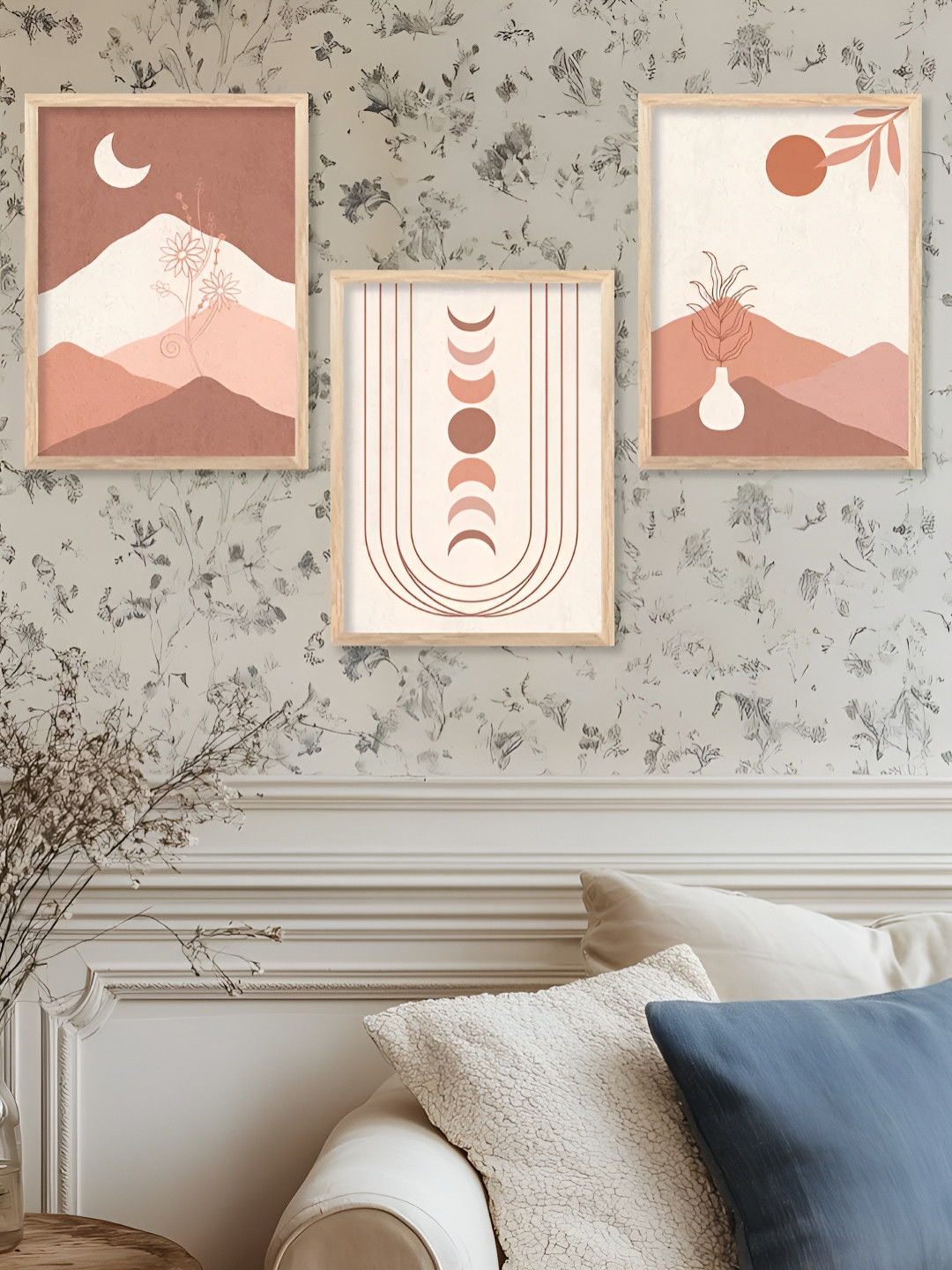 Kotart  Rust & White 3 Pieces Wooden Abstract Wall Arts