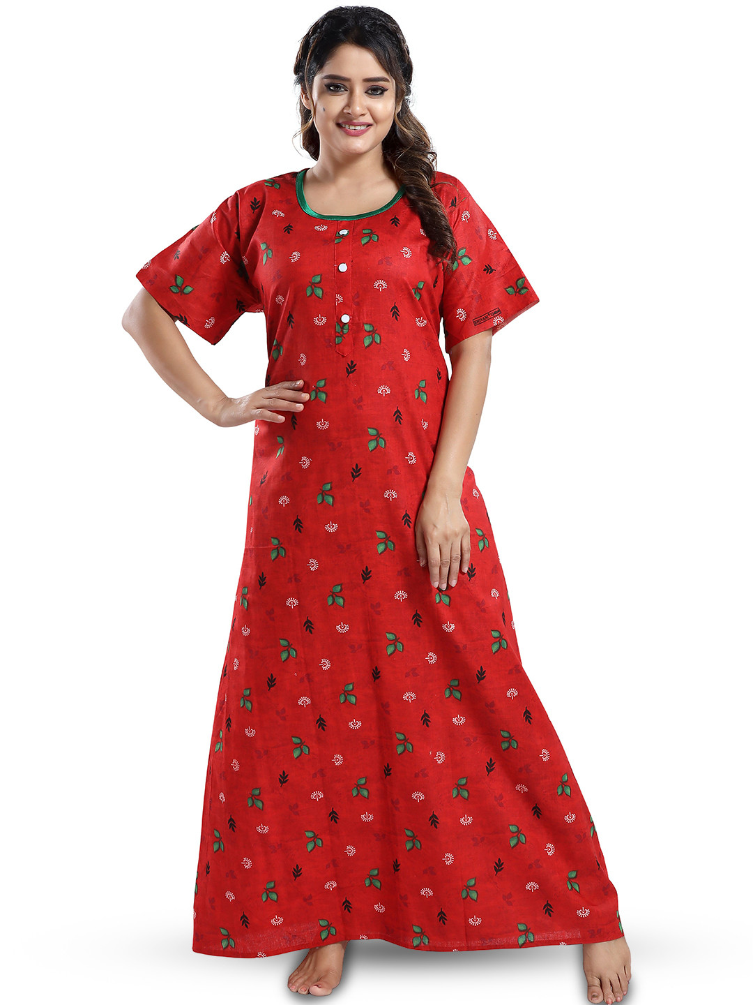 CINCO Women Short Sleeves Printed Maxi Nightdress