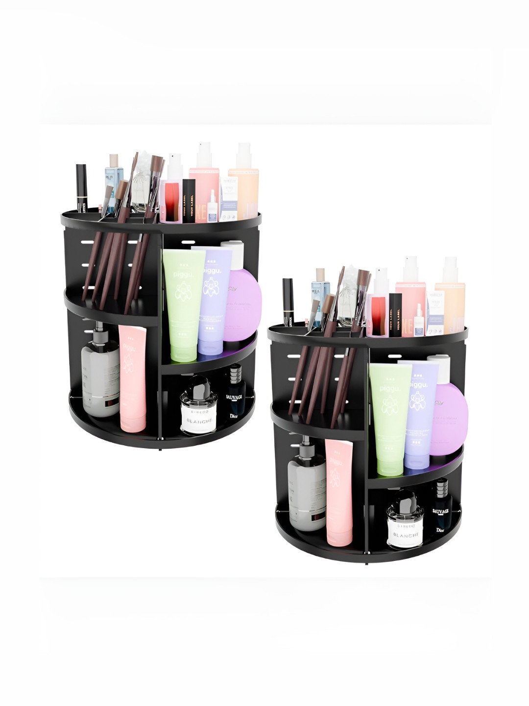 Aura Black 2 Pieces Multipurpose 360 Rotating Desk Storage Organizer Tray