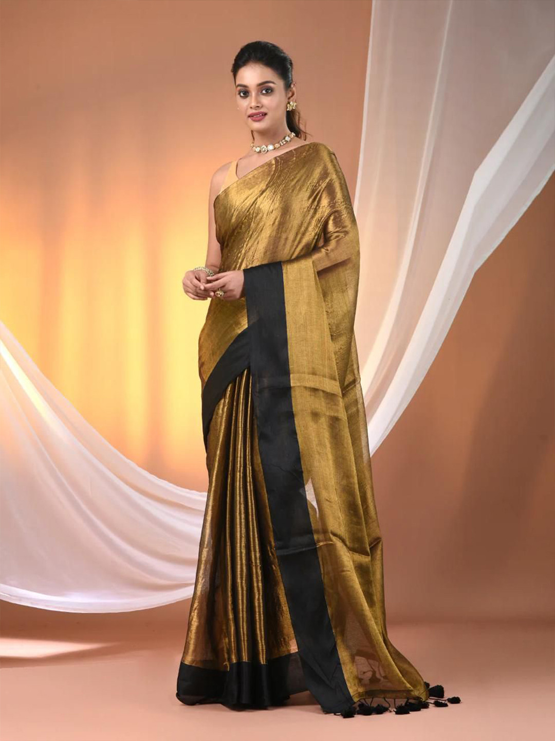 Ruuprekha Solid Border Tissue Tussar Saree