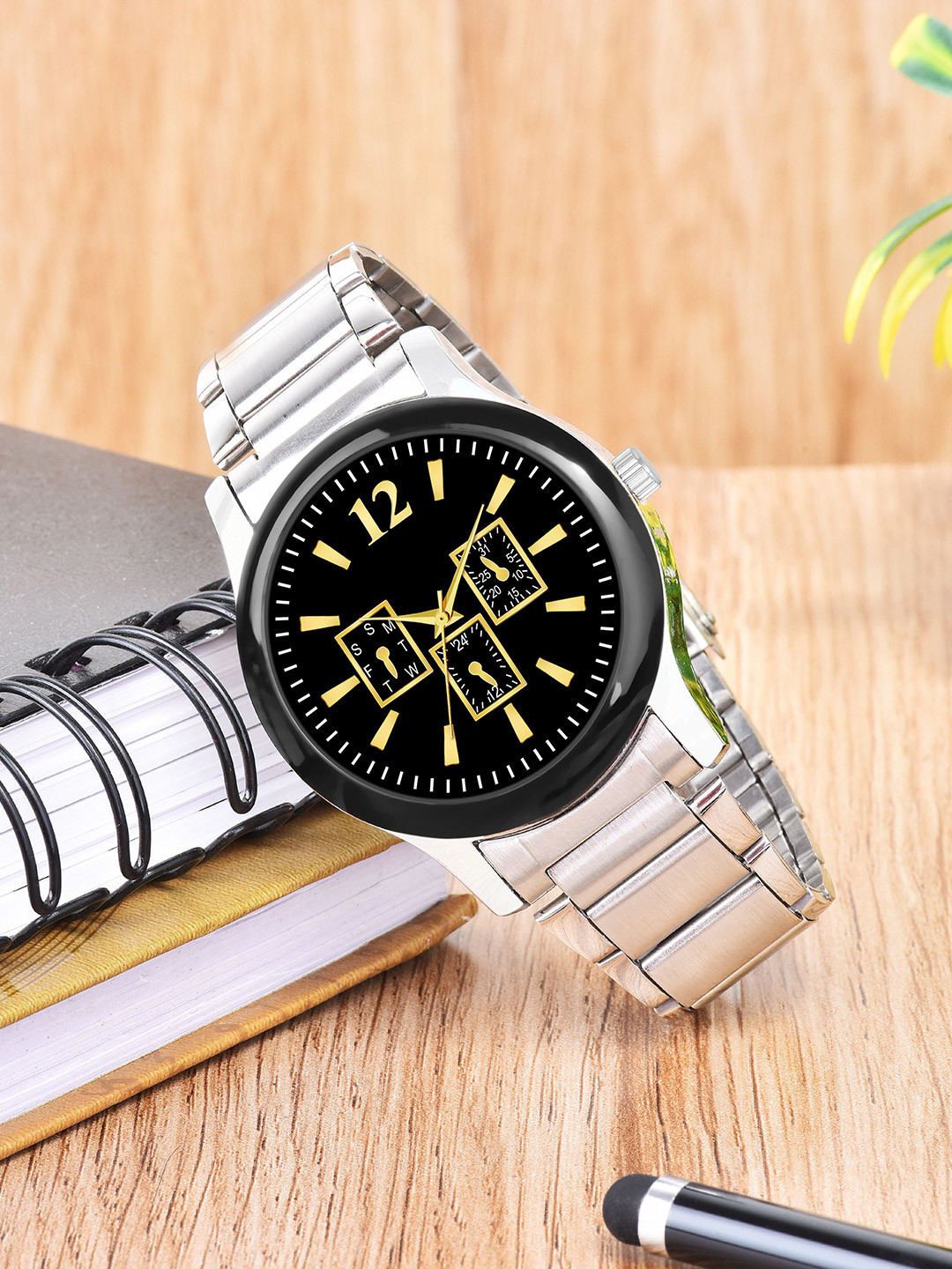 CSAMON Men Printed Dial & Bracelet Style Straps Analogue Watch B9050 BLK Milar D