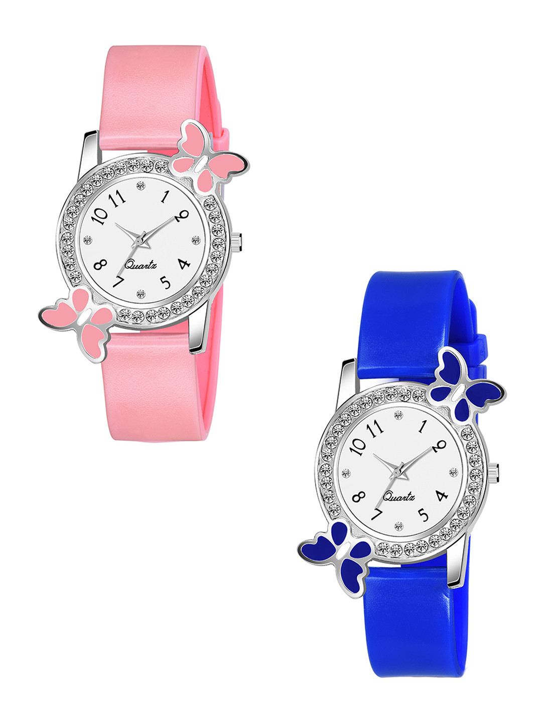 Gopal Shopcart Unisex Pack Of 2 Embellished Round Dial Analogue Watch BF Blue Pink_F