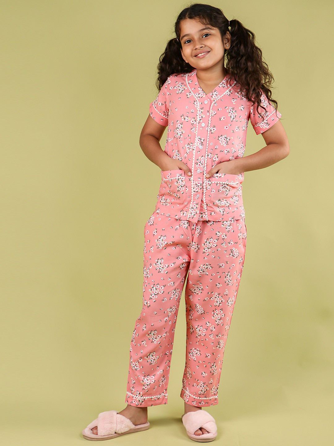 TWEENY MINI Girls Floral Printed Shirt & Pyjamas Night Suits