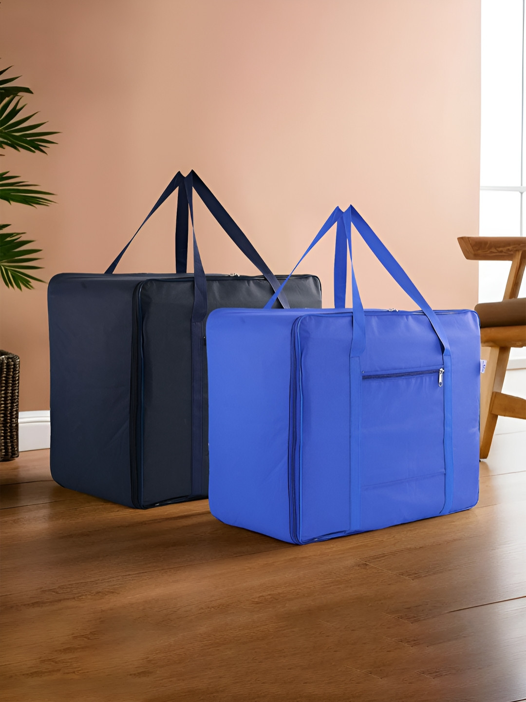 Aura Navy Blue & Black 2 Pieces Storage Attachi Bags With Handles