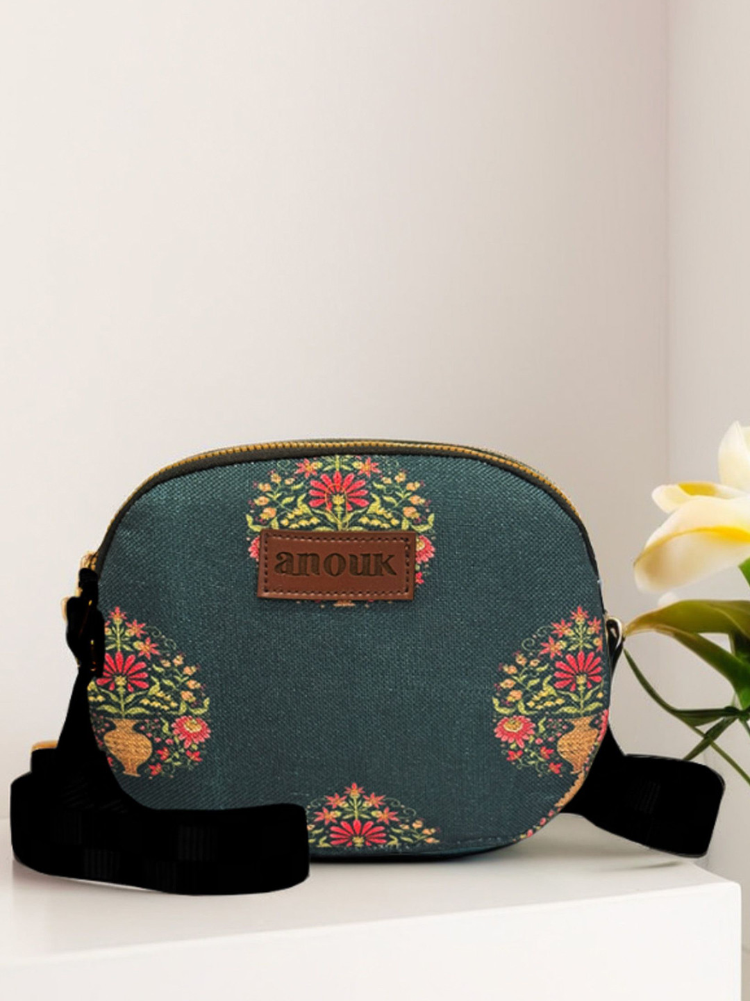 Anouk Floral Printed Crossbody Jute Sling Bag
