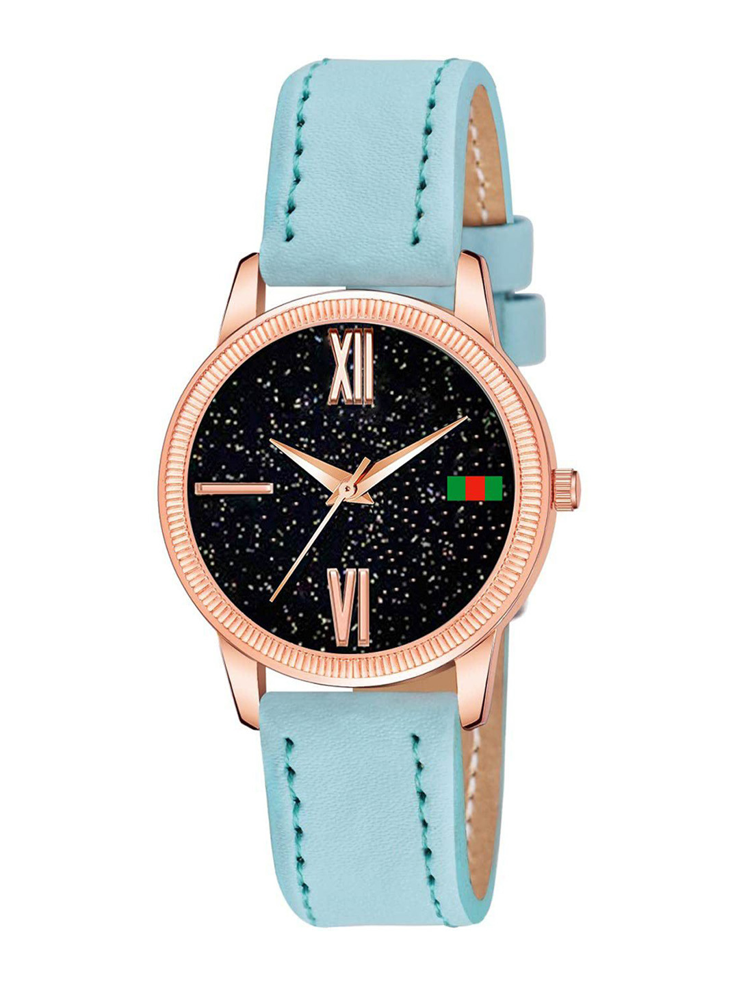 CSAMON Women Embellished Dial & Straps Analogue Watch C25RG Roman SKYBlU Leather