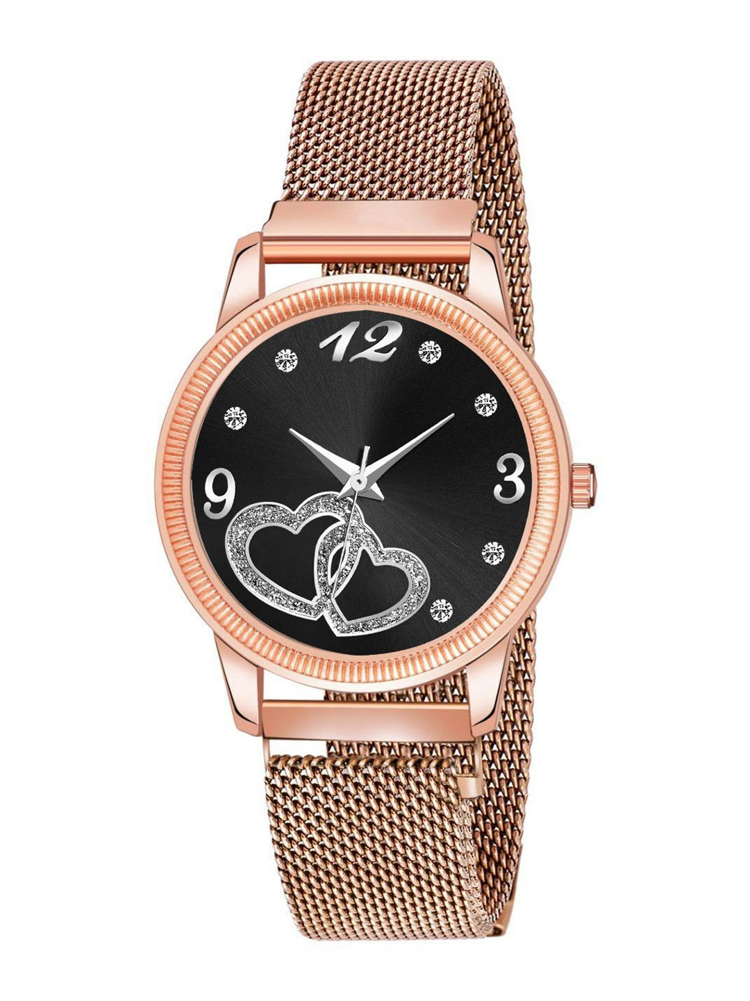 Gopal Shopcart Unisex Embellished Analogue Watch Csamon_25_Rose gold_black Dial