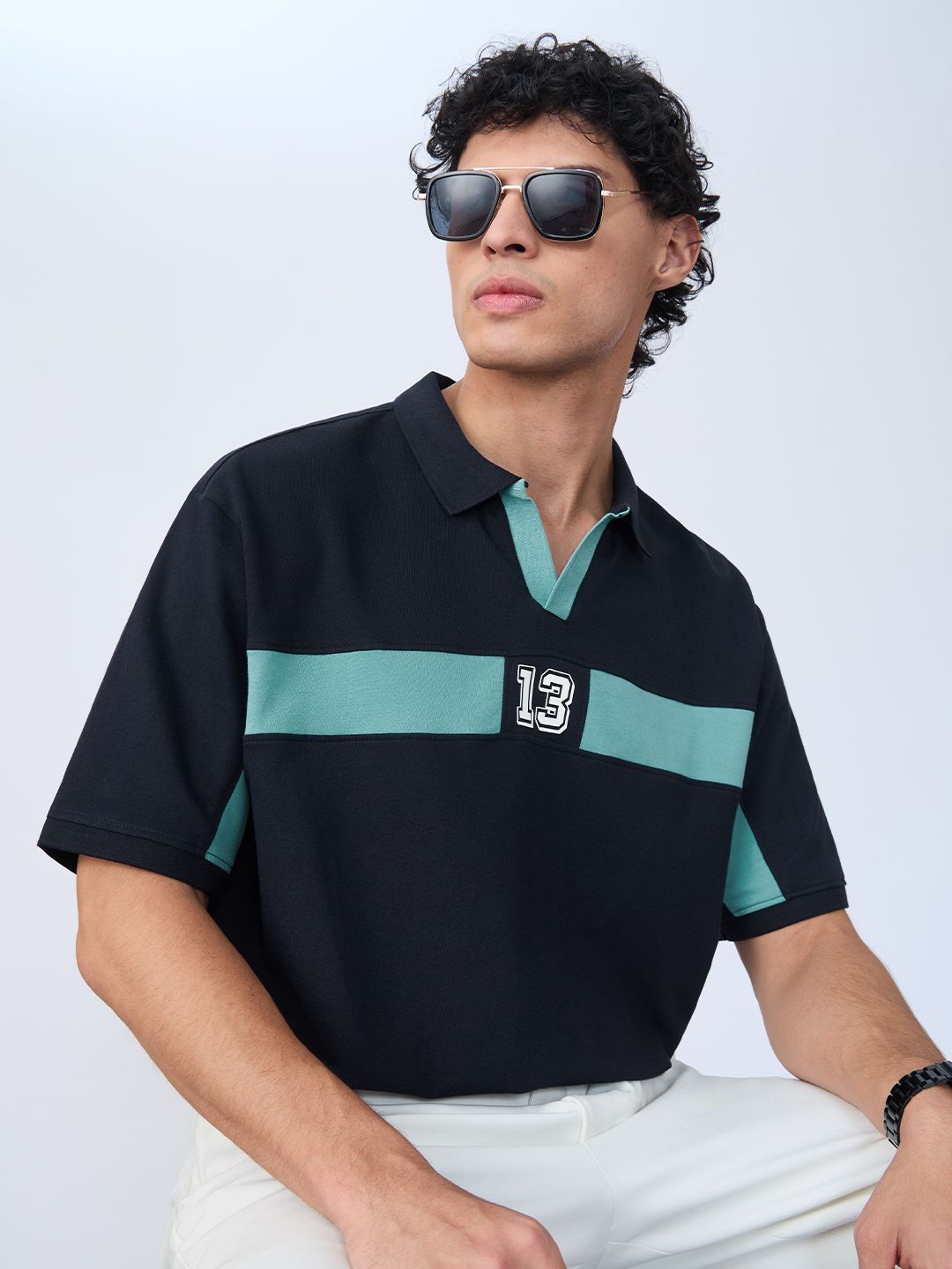 The Souled Store  Men Colourblock: Arctic Multicolor Oversized Fit Polos