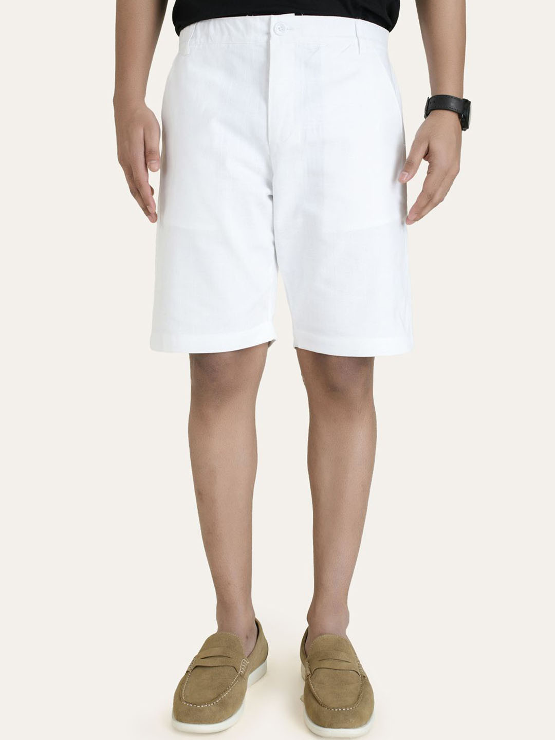 PERCH Men Mid-Rise Regular Fit Linen Solid Shorts