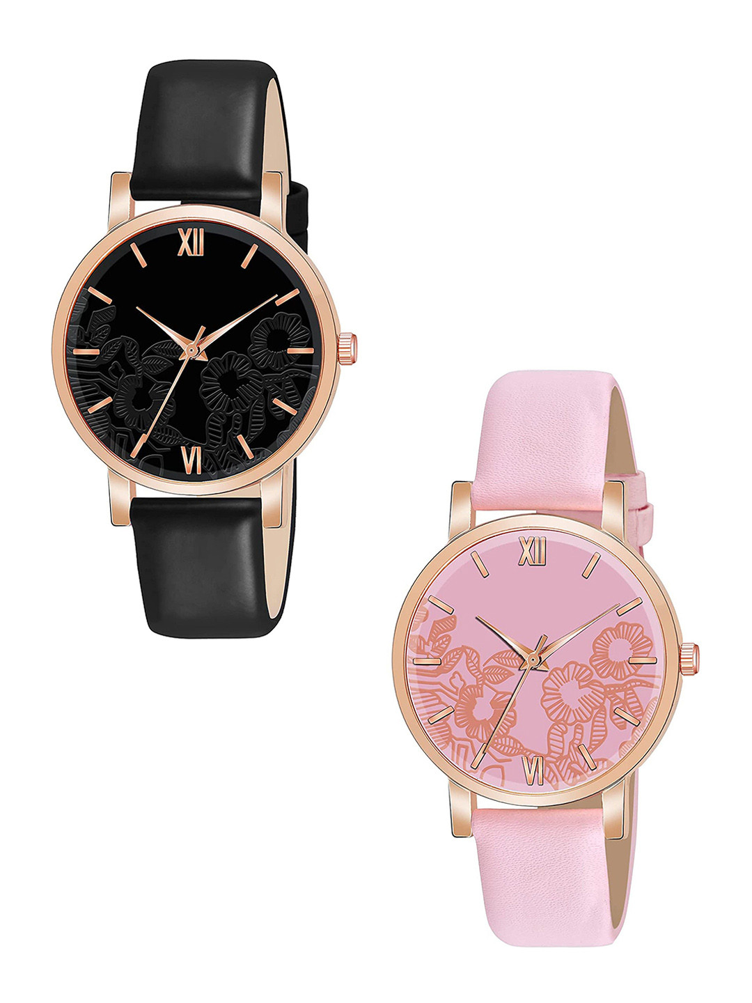 CSAMON Women Pack Of 2 Printed Analogue Watch C36RG BLK PINK R1 L