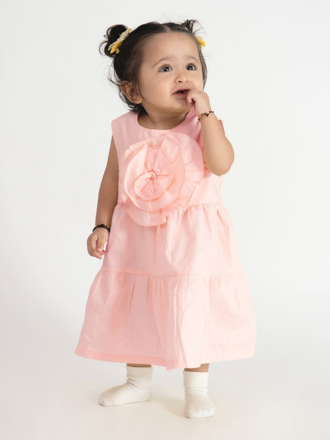 haus & kinder Girls Round Neck Cotton Rose Frock Dress