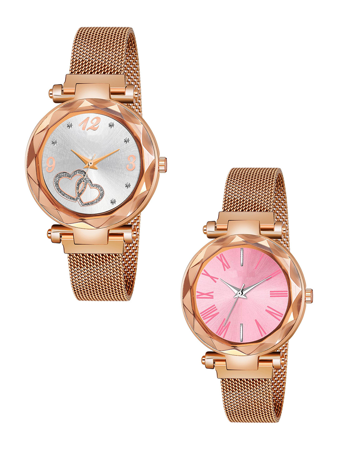CSAMON Women Pack of 2 Dial & Straps Analogue Watch GR_101_Pink_Roman_Rose gold Maganet