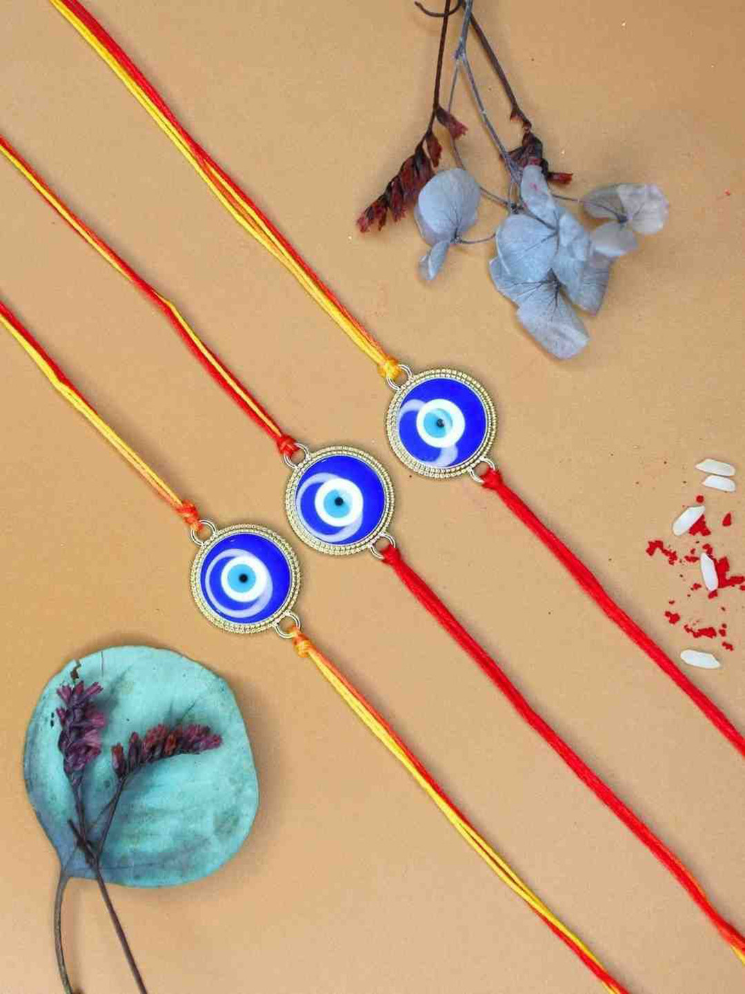 Anouk Set of 3 Evil Eye Rakhis With Greeting Card & Roli Chawal