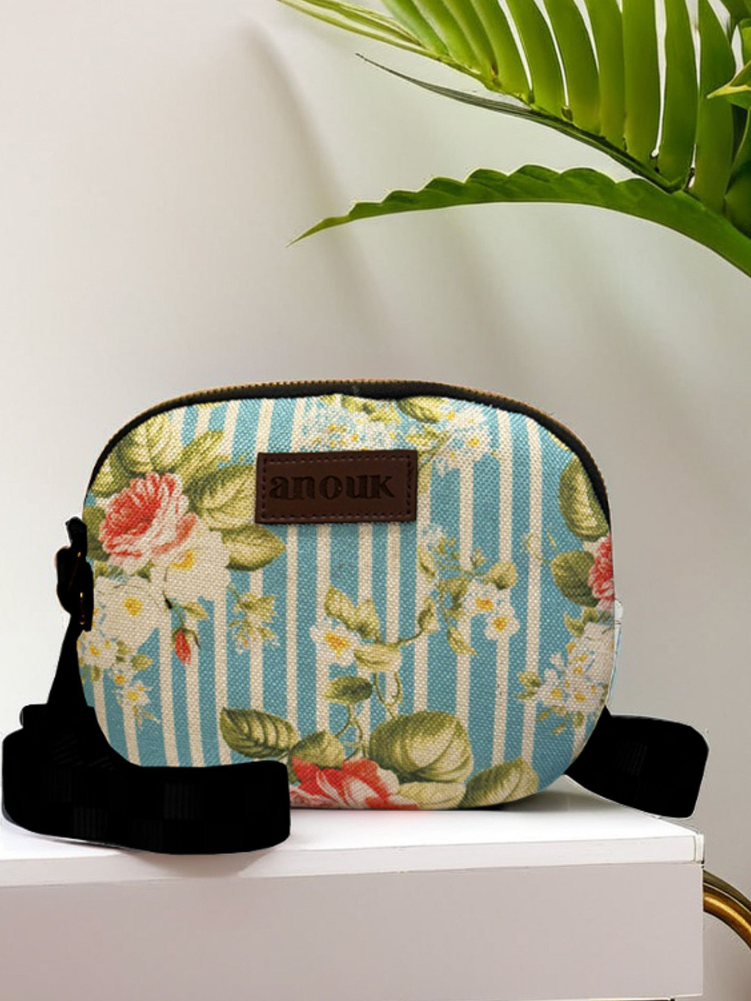 Anouk Floral Printed Crossbody Jute Sling Bag