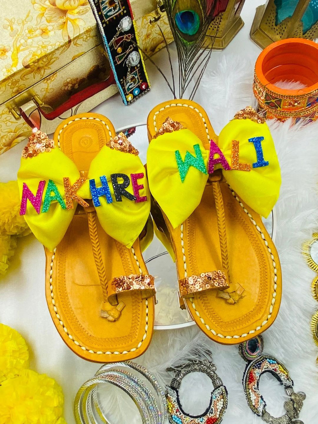 PehnawaCraft Women Nakhrewali Ethnic Leather T-Strap Flats With Bow kolhapuri