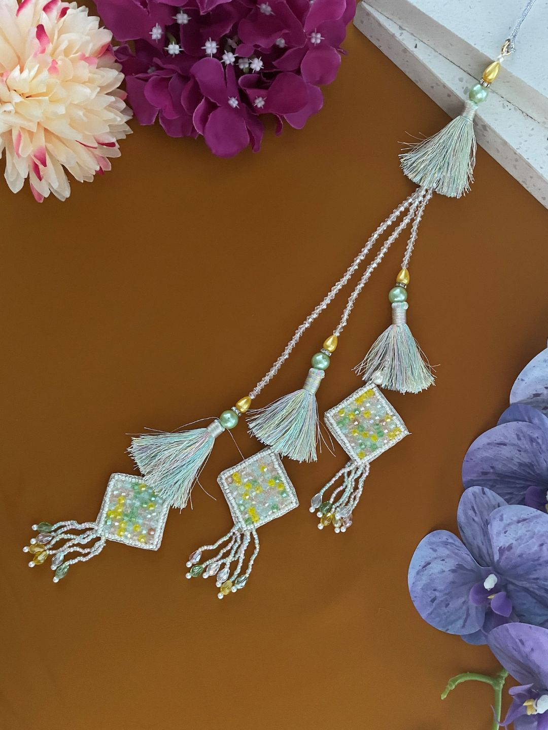 Digital Dress Room Artificial Beaded Tassel 3 Layer Lumba Rakhi