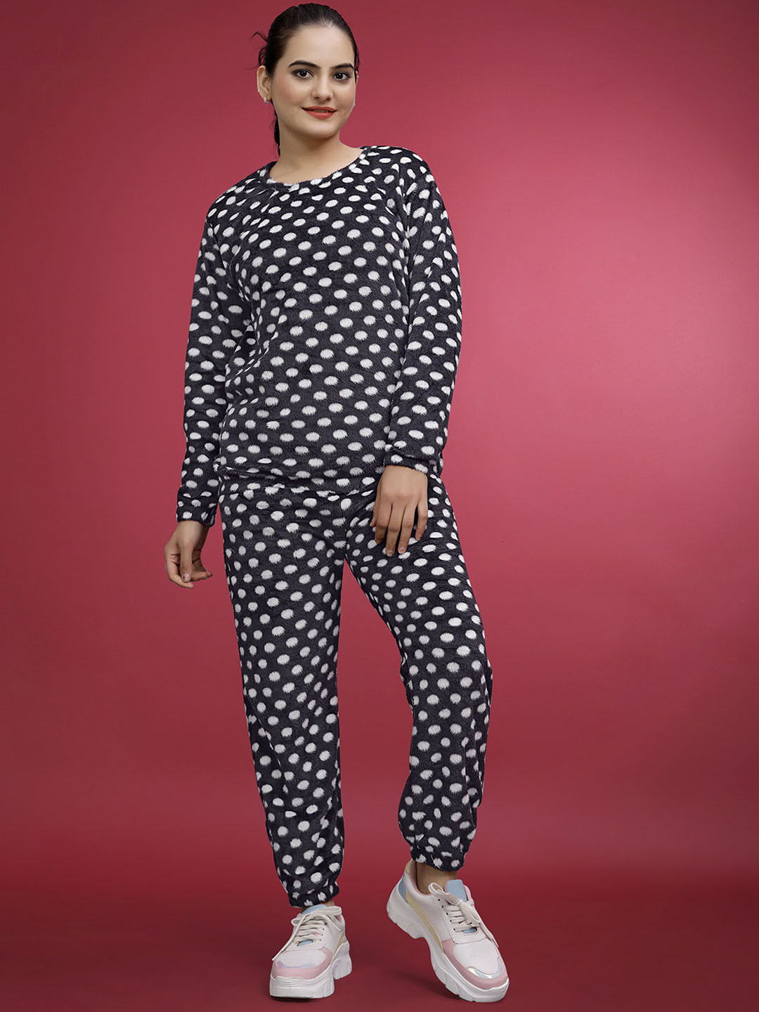 JK Creation Woven Design Polka Dot Printed Full Sleeves Tracksuit