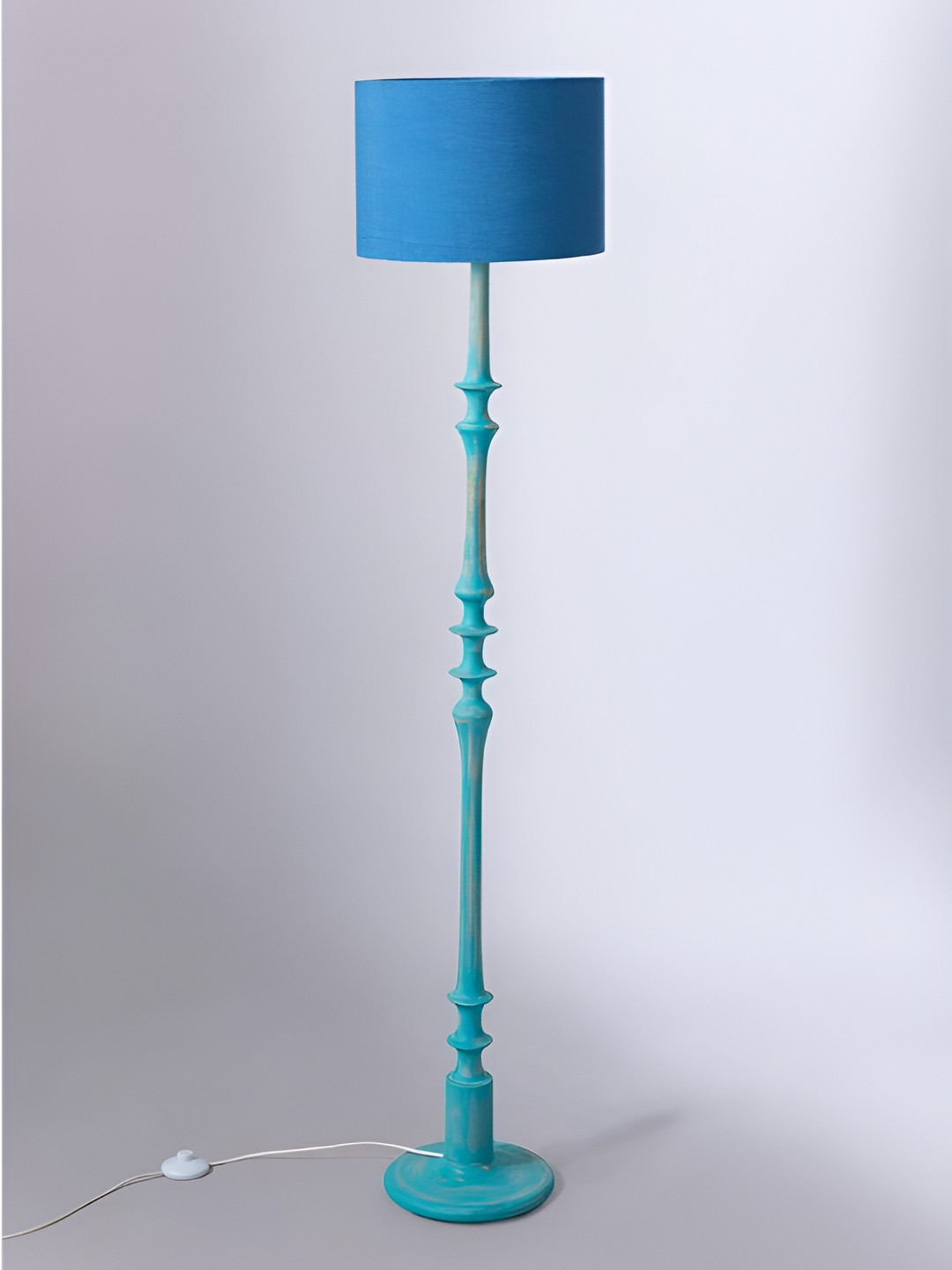 FREEDOM TREE Turquoise Blue Without Lampshade Teak Wooden FloorLamp