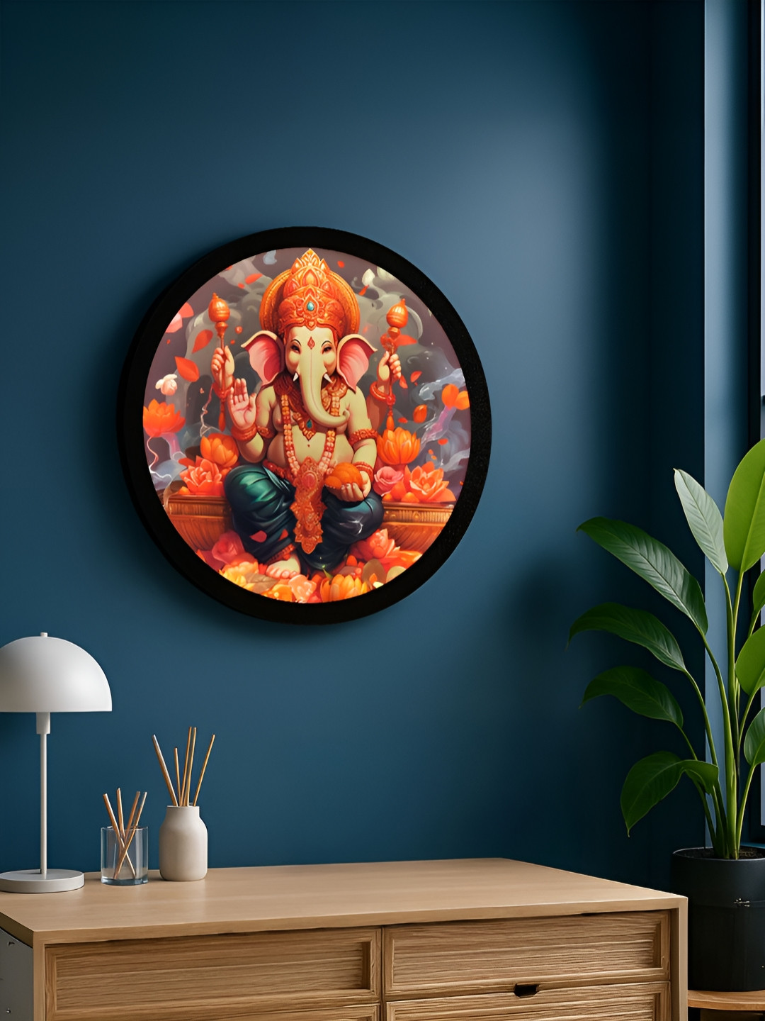 Homspurts Orange Colored & Beige Ganpati Radiance Religious Wall Paintings