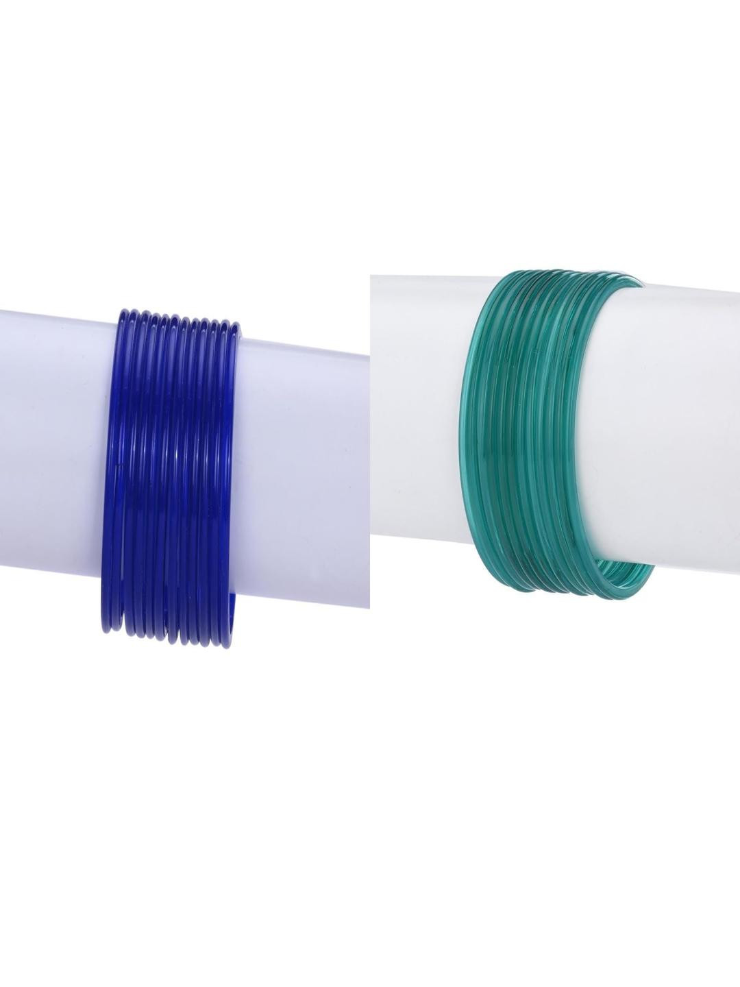 SOMIL Women Set of 24 Navy Blue & Blue Plain Glass Bangles