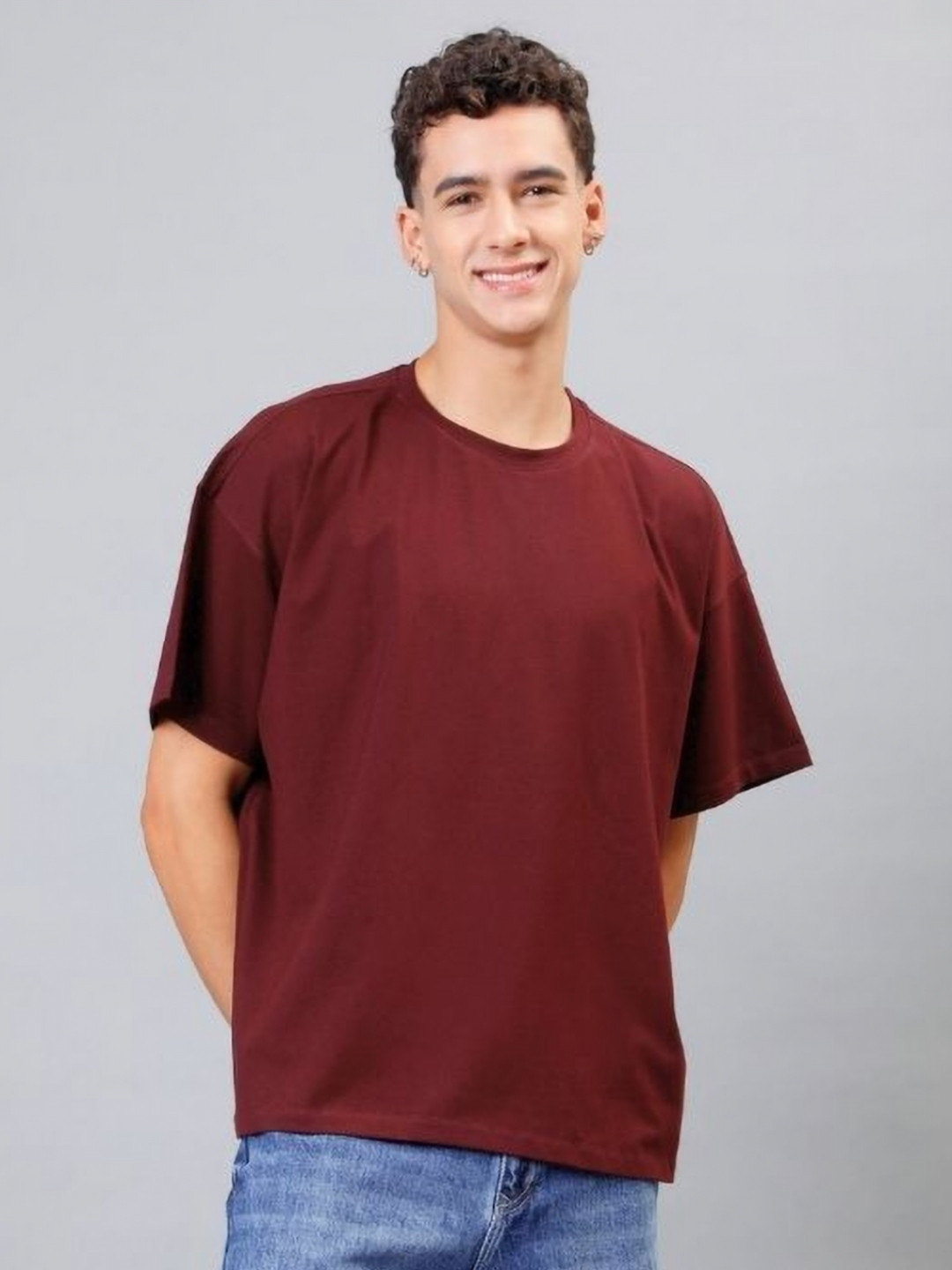 URBANICE Cotton Short Sleeves Round Neck Oversize T-shirt