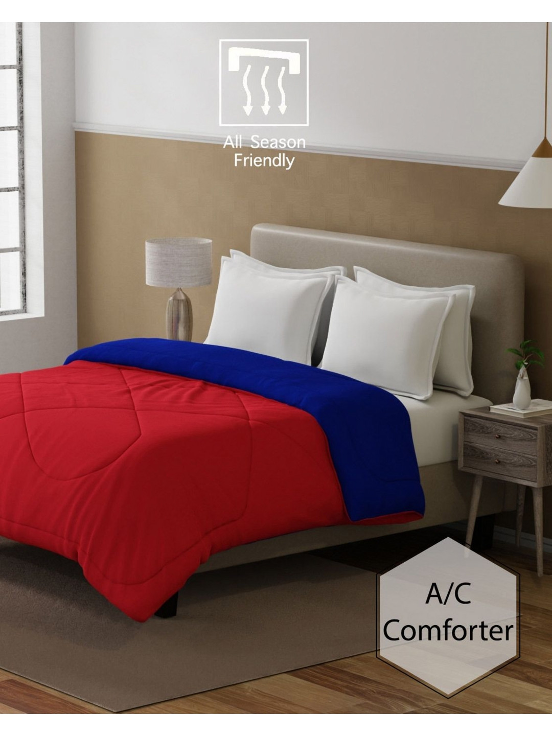 home expressions Red & Blue AC Room 150 GSM Single Bed Comforter