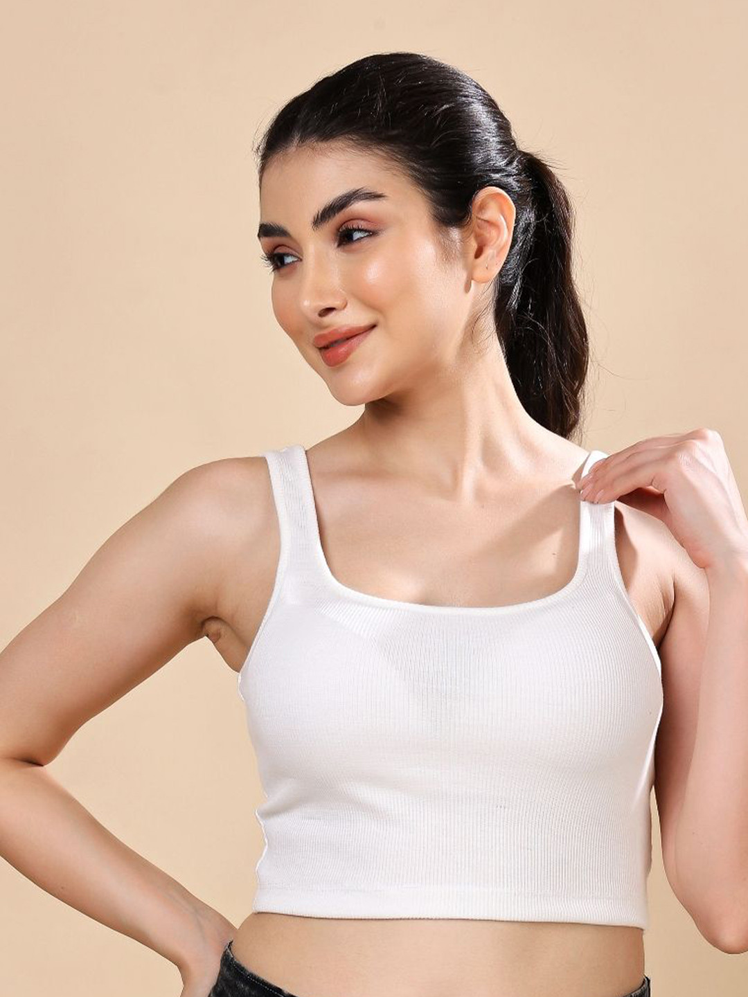 Louis Bayrad Ribbed Scoop Neck Crop Tank Top