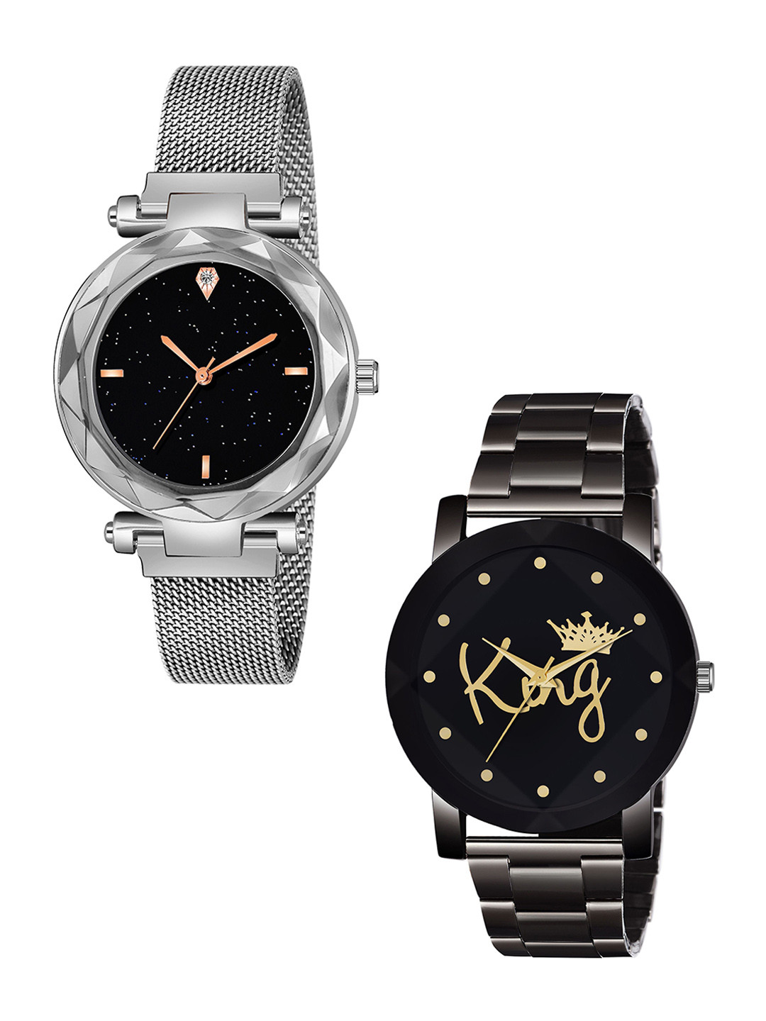 CSAMON Unisex Pack of 2 Bracelet Style Straps Analogue Watch GR_379_Silver_4_Prizam_King