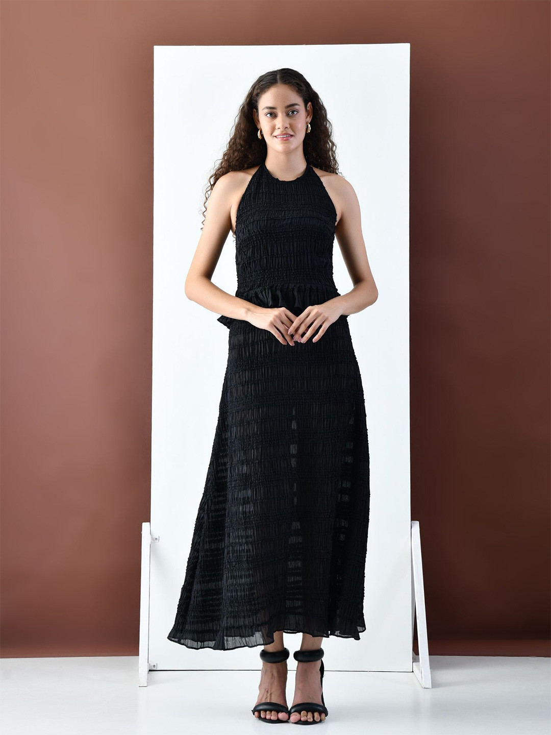 KELIN Women Halter Neck Ruffled Fit & Flare Maxi Dress