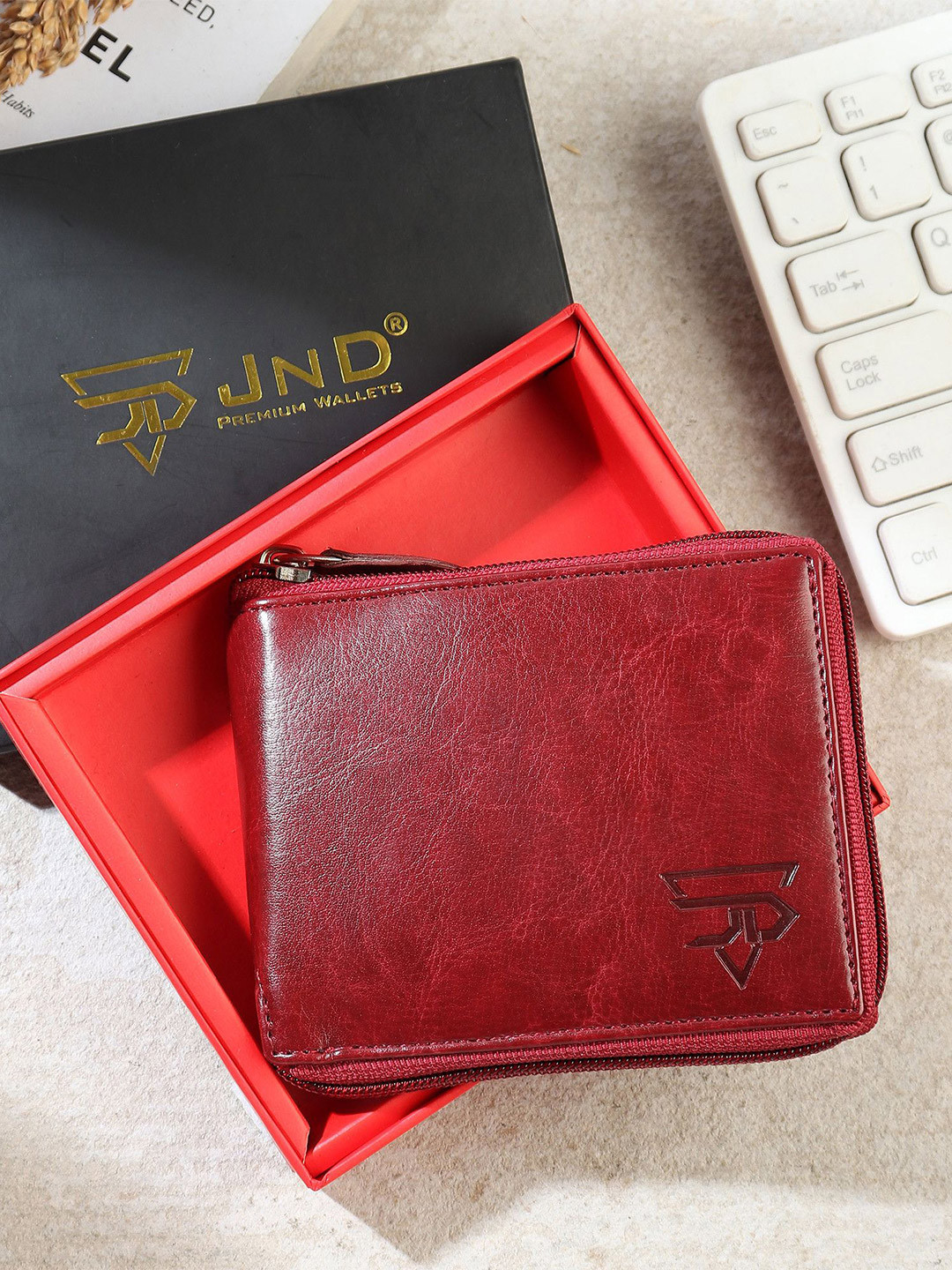 JND Men Brand Logo Textured Zip Around Wallet