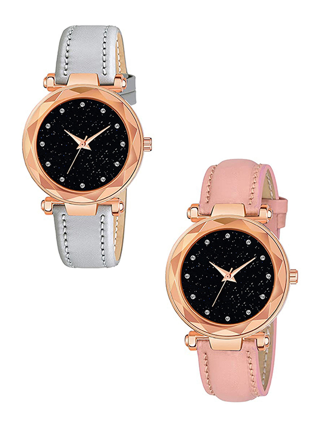 CSAMON Women Pack of 2 Embellished Dial & Straps Analogue Watch GR379RG 12D GREY PINK G L