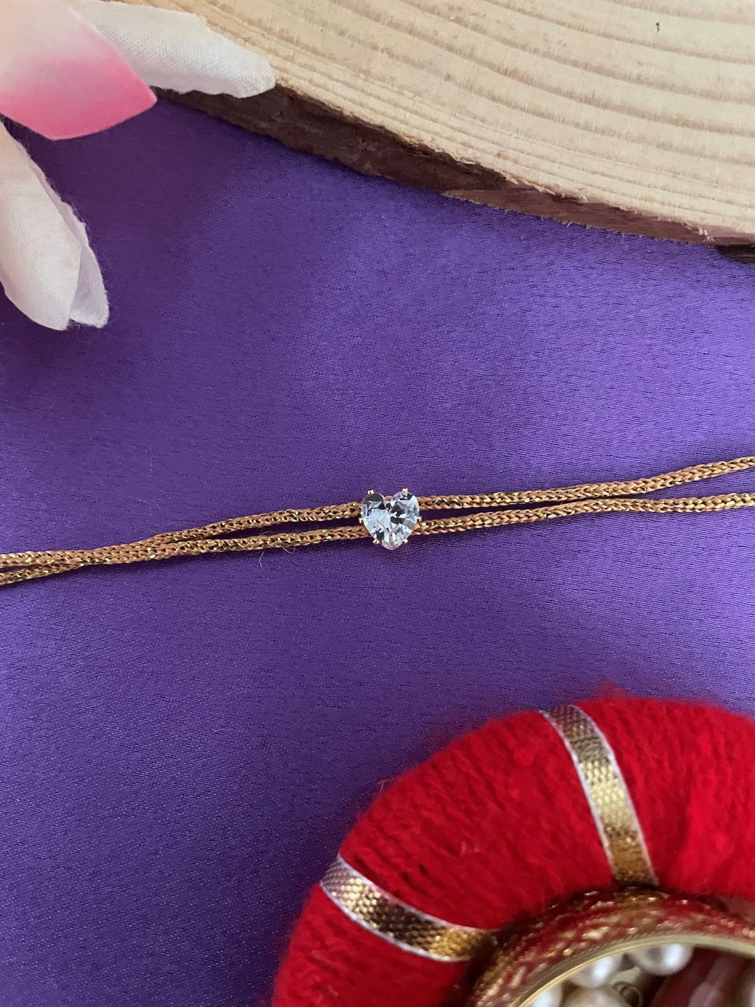 Digital Dress Room American Diamond Studded Heart Pendant Thread Rakhi