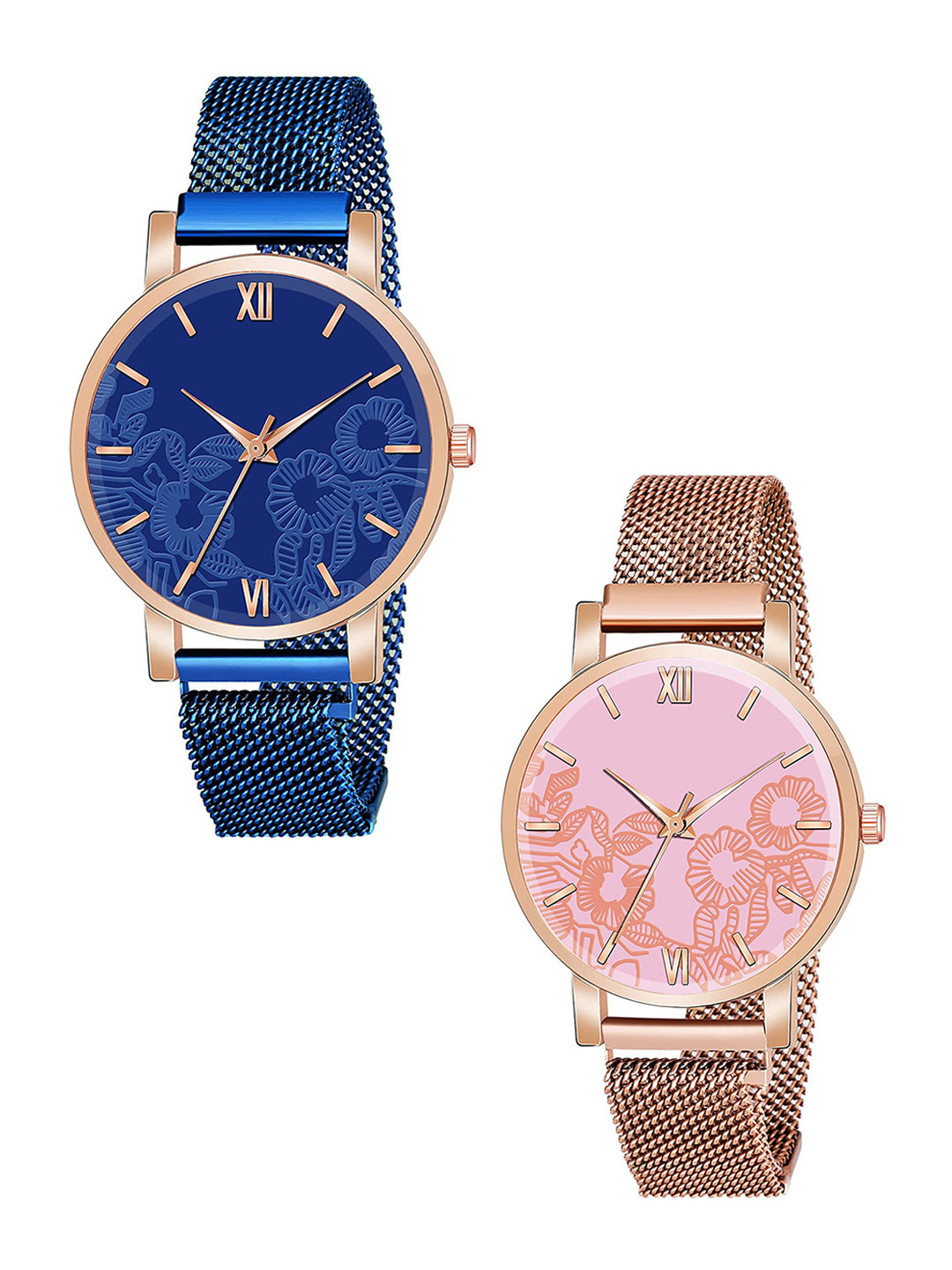 CSAMON Pack Of 2 Women Bracelet Style Straps Analogue Watches C36RG BLU PINK RG M R1