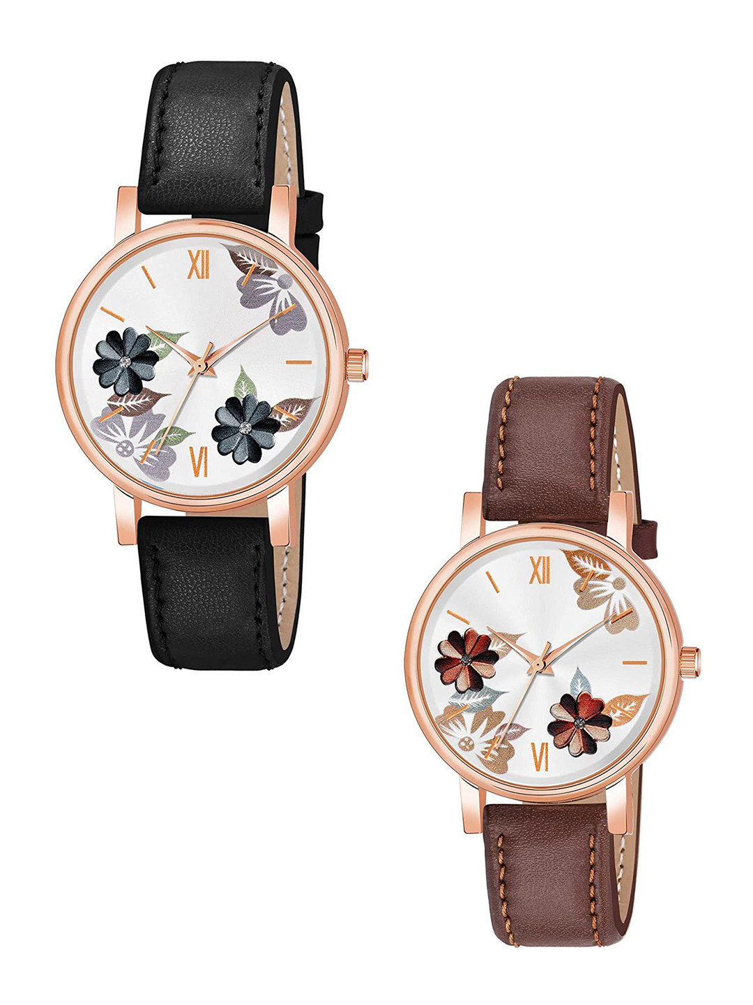 CSAMON Women Set of 2 Printed Dial Analogue Watches C36RG BLK BRO Fosil L