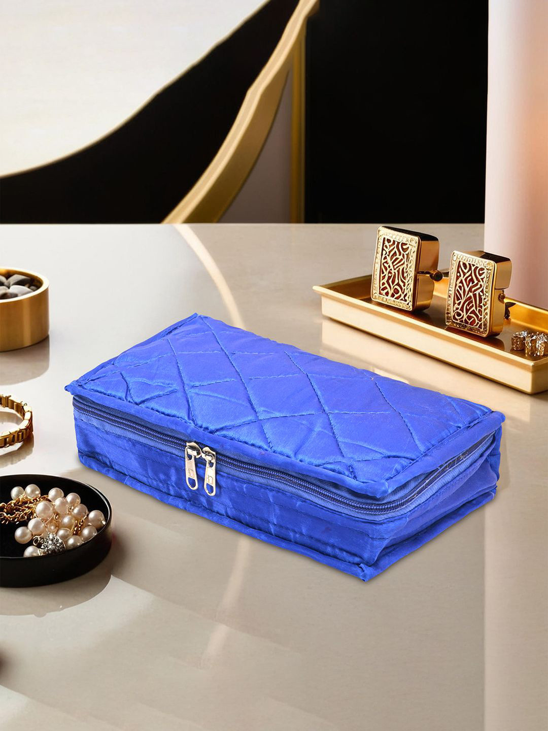 Kuber Industries Blue Parachute Jewellery Organiser Pouches with 4 Transparent Pouche