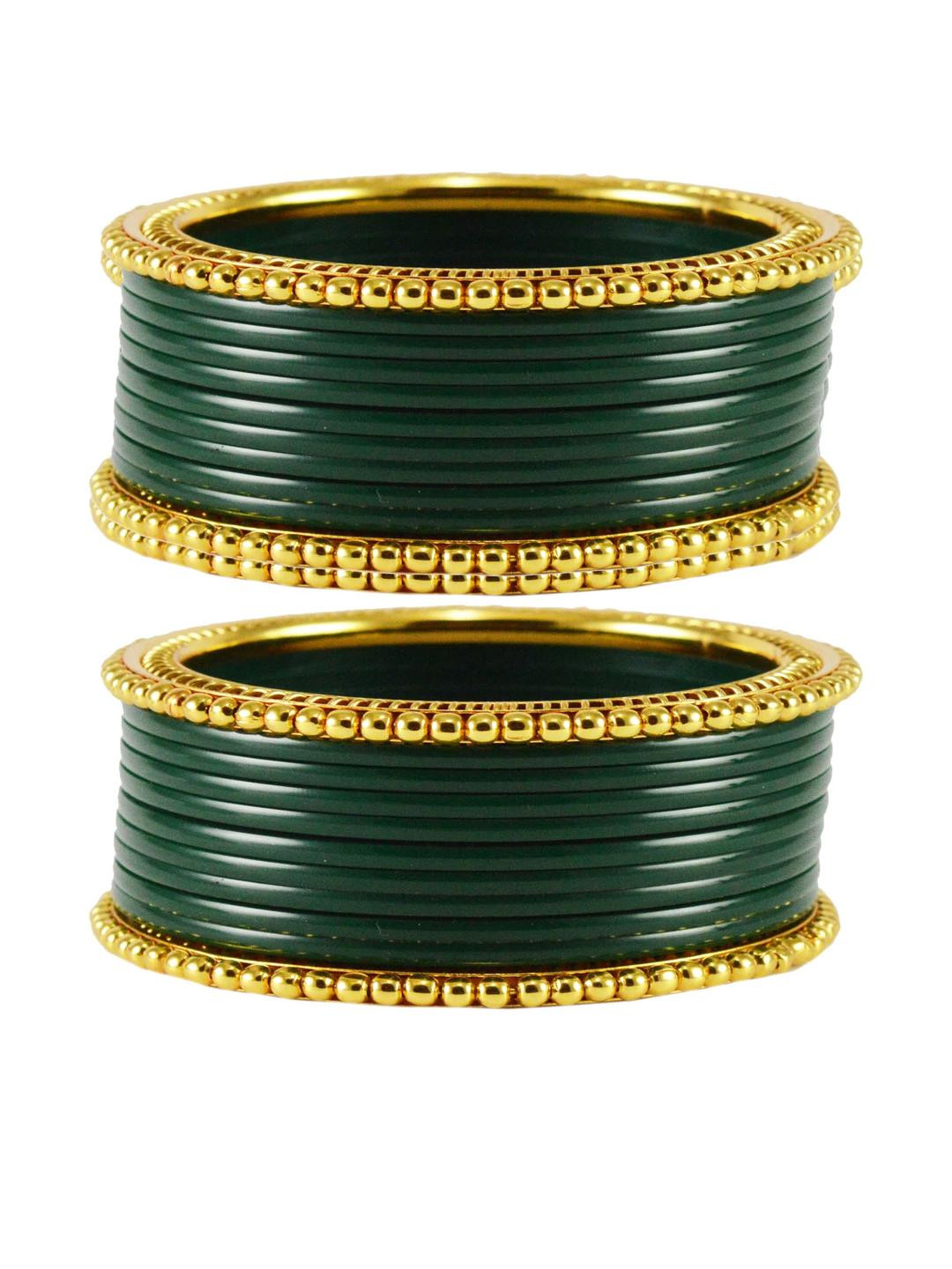 Vidhya Kangan Green And Gold Brass Crystals Bangle